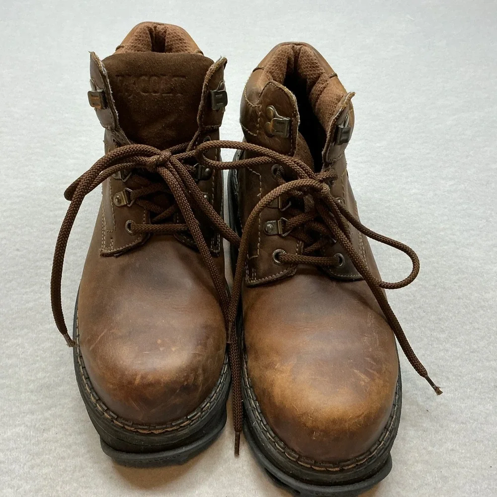RJ Colt Men Leather Work Boots Ice Traction Cleats‎ Size 11.5 Brown Ankle Rugged